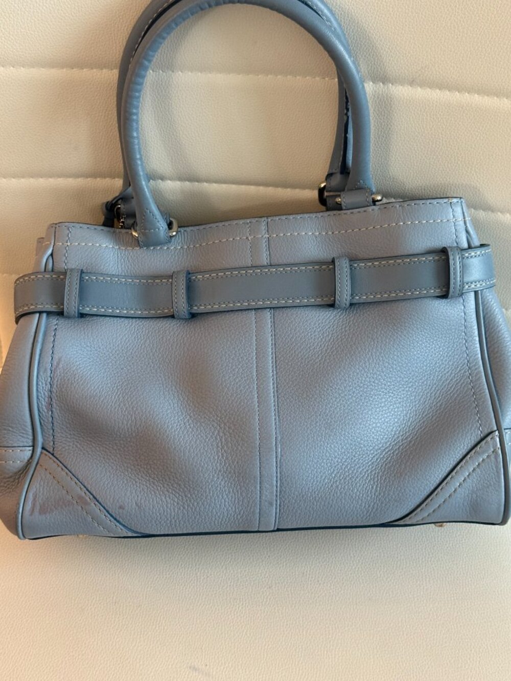 RARE Vintage Y2K Coach Hamptons Light Blue Leather Belted Carryall Satchel Bag - Picture 2 of 8